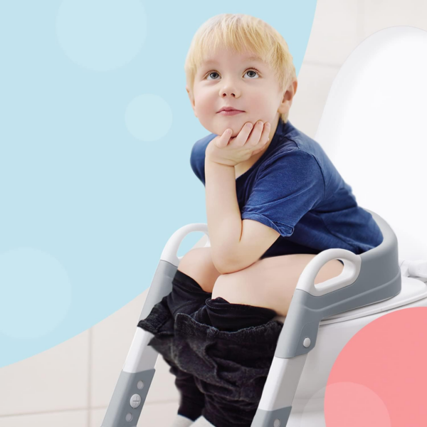 Adjustable Potty Ladder Seat for Toilet Training with Steps,Handle & Soft Cushion Design Non Slip & Space Efficient Toddlers & Children Foldable - Image 2