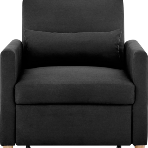 Single Sofa Bed - Black. 1 Seater Recliner Armchair Bed, Folding Fabric Lounge Chair Into Small Single Bed. Easy Fold Convertible Bedroom