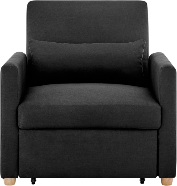 Single Sofa Bed - Black. 1 Seater Recliner Armchair Bed, Folding Fabric Lounge Chair Into Small Single Bed. Easy Fold Convertible Bedroom