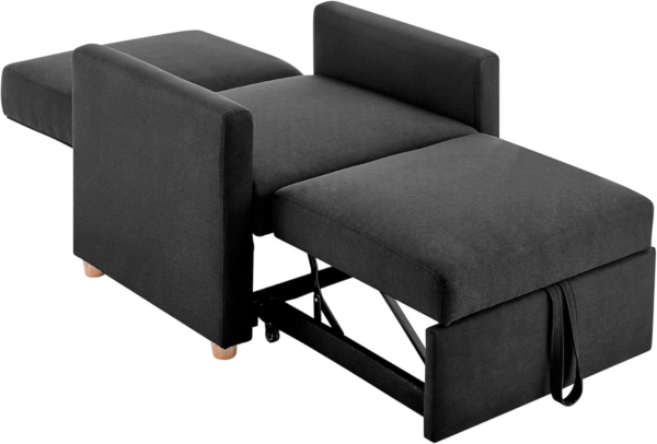 Single Sofa Bed - Black. 1 Seater Recliner Armchair Bed, Folding Fabric Lounge Chair Into Small Single Bed. Easy Fold Convertible Bedroom - Image 3