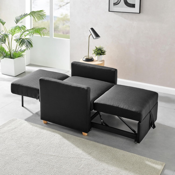 Single Sofa Bed - Black. 1 Seater Recliner Armchair Bed, Folding Fabric Lounge Chair Into Small Single Bed. Easy Fold Convertible Bedroom - Image 2