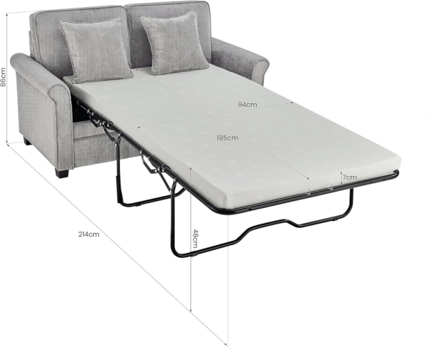Two Seater Double Sofa Bed - Corduroy Grey Fabric Modern Space Saving Folding Bed - Image 5