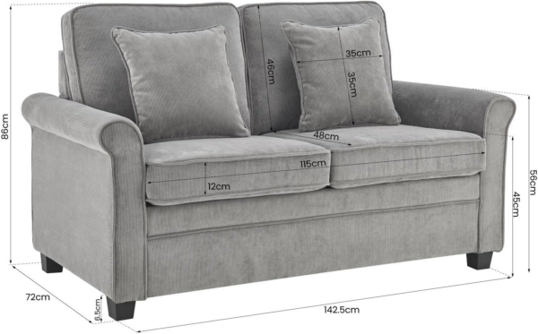 Two Seater Double Sofa Bed - Corduroy Grey Fabric Modern Space Saving Folding Bed - Image 2