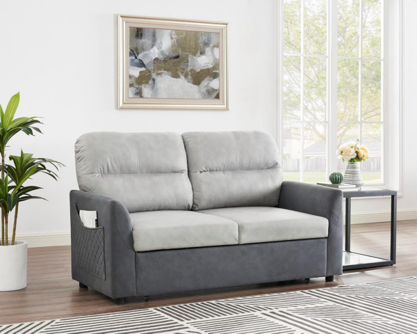 2 Seater Sofa Bed Fabric Grey Duo Contrast With Storage Pull Out Clic-Clac - Image 5