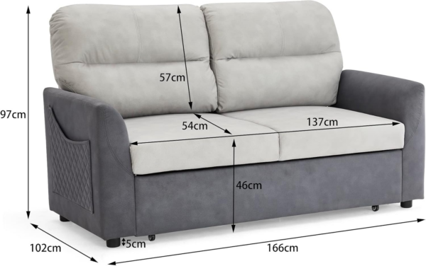 2 Seater Sofa Bed Fabric Grey Duo Contrast With Storage Pull Out Clic-Clac - Image 4