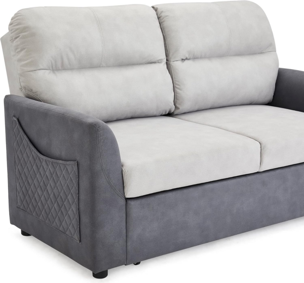 2 Seater Sofa Bed Fabric Grey Duo Contrast With Storage Pull Out Clic-Clac - Image 3