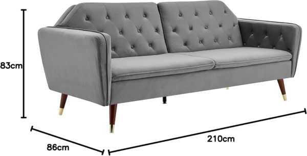 3 Triple Seater Velvet Fabric Sofa Bed-Grey - Image 6