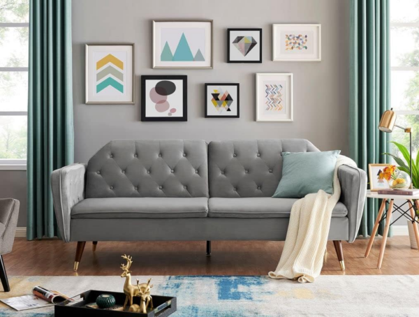3 Triple Seater Velvet Fabric Sofa Bed-Grey - Image 4