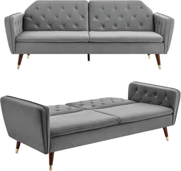 3 Triple Seater Velvet Fabric Sofa Bed-Grey - Image 3