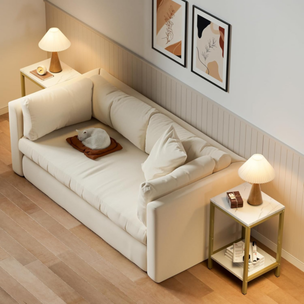 White Faux Marble End Tables Small Side Table with Storage Wood Night Stand Gold Metal Frames 2 Tier Bedside Table - Image 3
