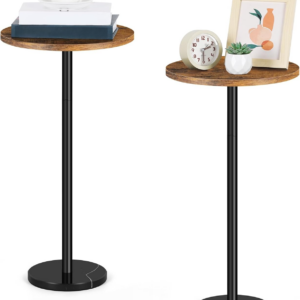 2 Packs Small Sofa Side Table Brown Round Coffee Table with Marble Base Round End Table