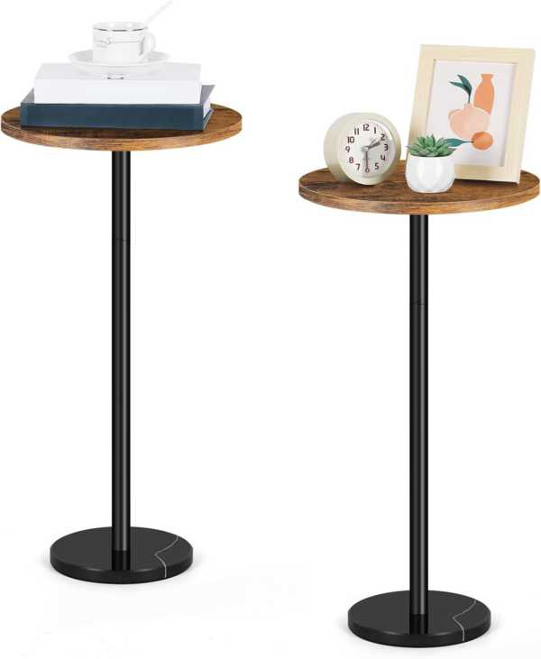 2 Packs Small Sofa Side Table Brown Round Coffee Table with Marble Base Round End Table