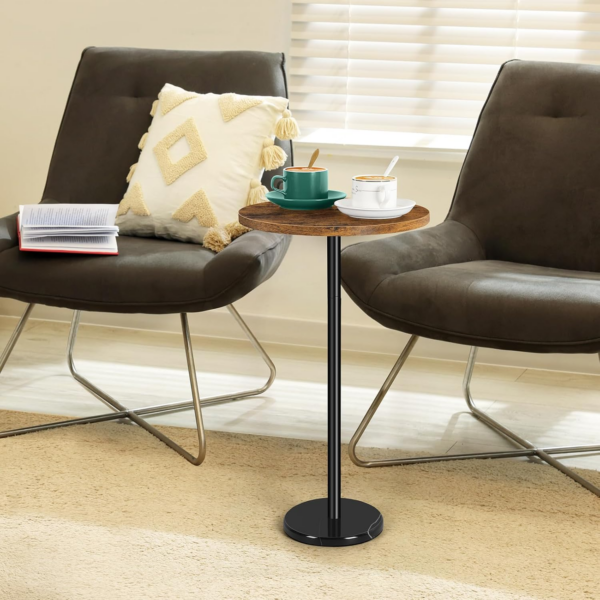 2 Packs Small Sofa Side Table Brown Round Coffee Table with Marble Base Round End Table - Image 4