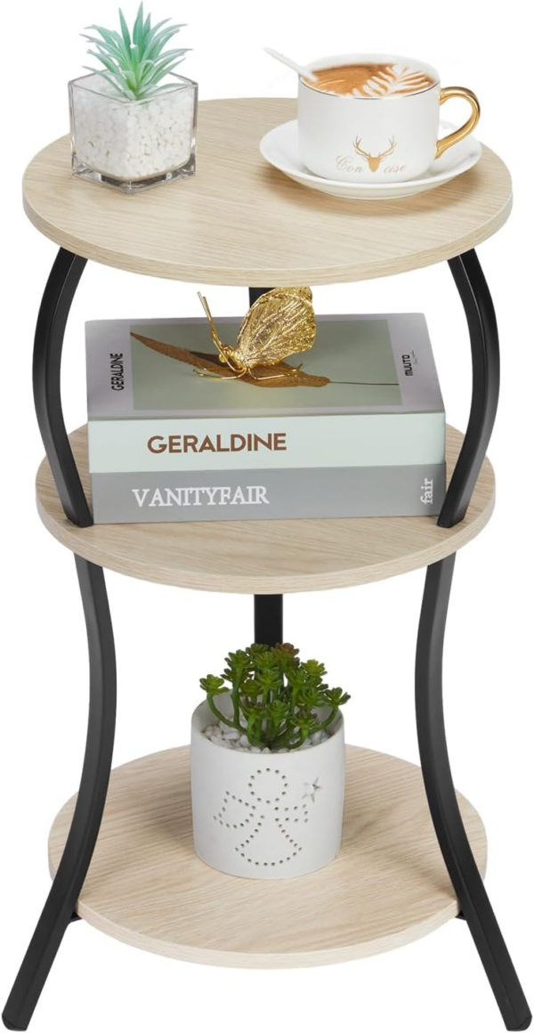 Small Round Side Table,3-Tier Slim Waist End Table with Storage Shelves,Round Sofa Side Table Small