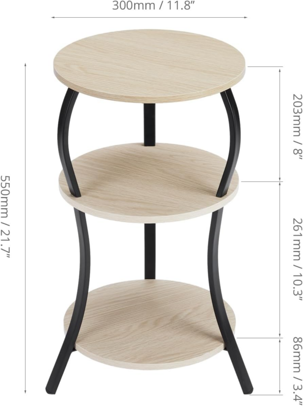 Small Round Side Table,3-Tier Slim Waist End Table with Storage Shelves,Round Sofa Side Table Small - Image 4