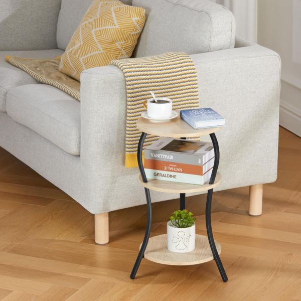 Small Round Side Table,3-Tier Slim Waist End Table with Storage Shelves,Round Sofa Side Table Small - Image 3