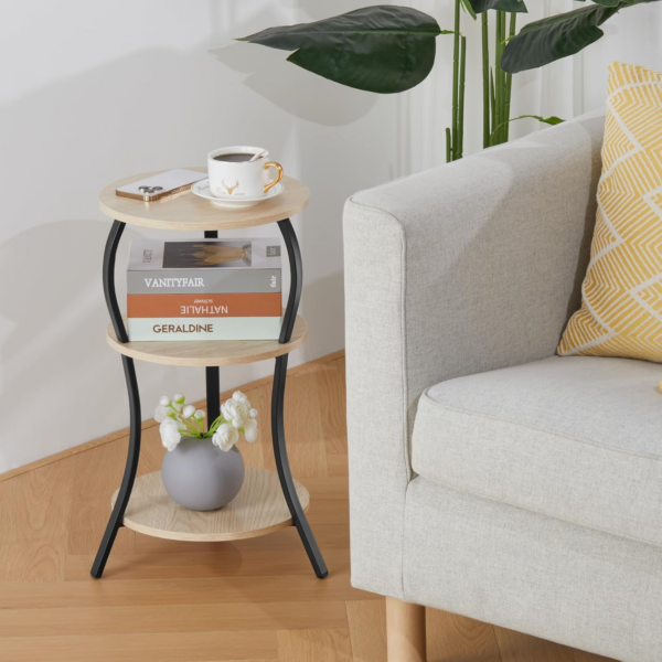 Small Round Side Table,3-Tier Slim Waist End Table with Storage Shelves,Round Sofa Side Table Small - Image 2