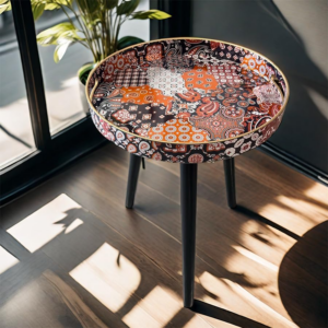 Stone Round Indoor Side Tables with Detachable Wooden 3 Legs