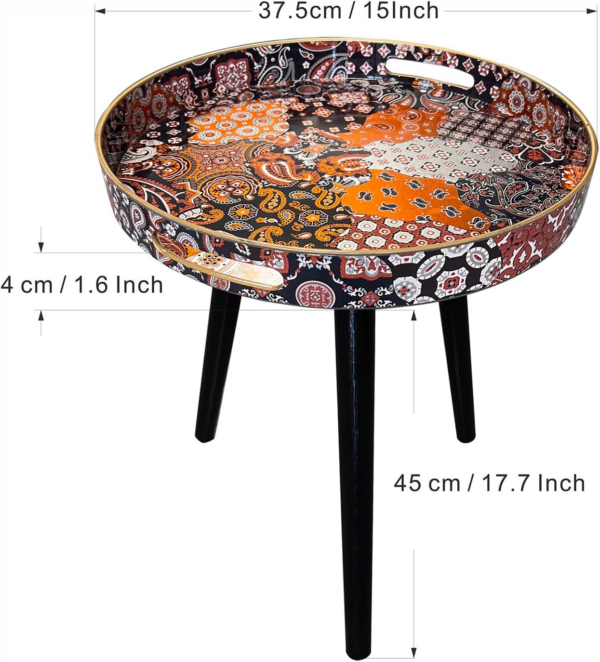 Stone Round Indoor Side Tables with Detachable Wooden 3 Legs - Image 4