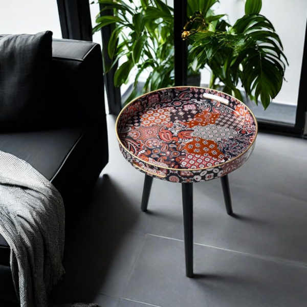 Stone Round Indoor Side Tables with Detachable Wooden 3 Legs - Image 3
