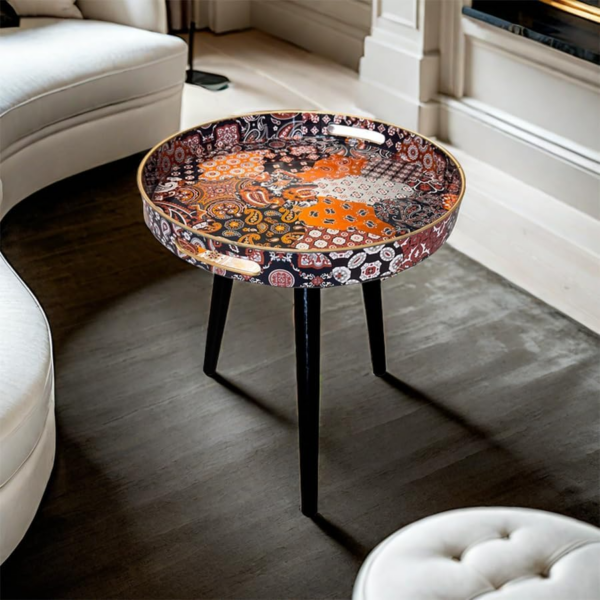 Stone Round Indoor Side Tables with Detachable Wooden 3 Legs - Image 2