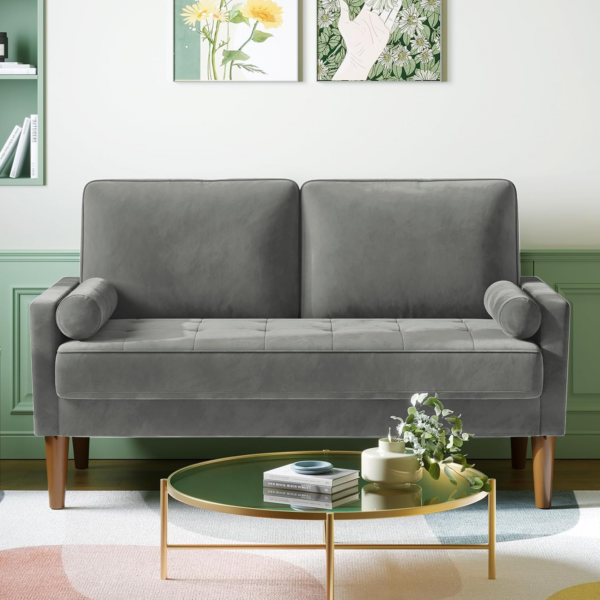 Small 2 Seater Sofa Grey, Comfy Sofa Couch with Spring Cushion - Image 7