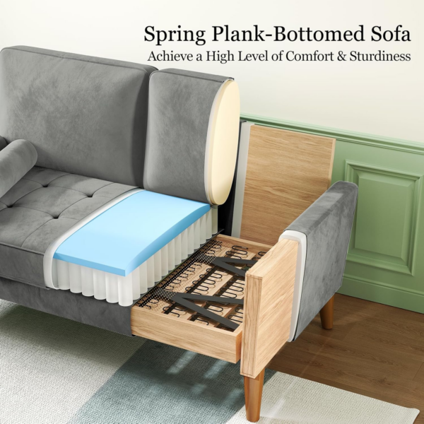 Small 2 Seater Sofa Grey, Comfy Sofa Couch with Spring Cushion - Image 4