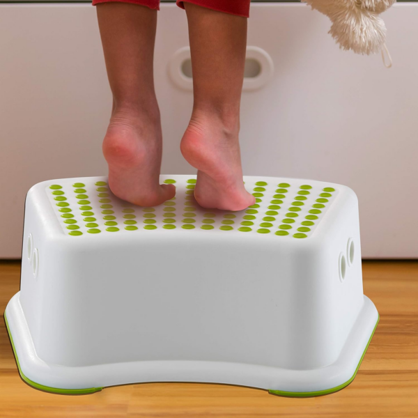 Sturdy Step Stool for Bathroom, Practical Non-Slip Toilet Step in White and Green for Kids - Image 4