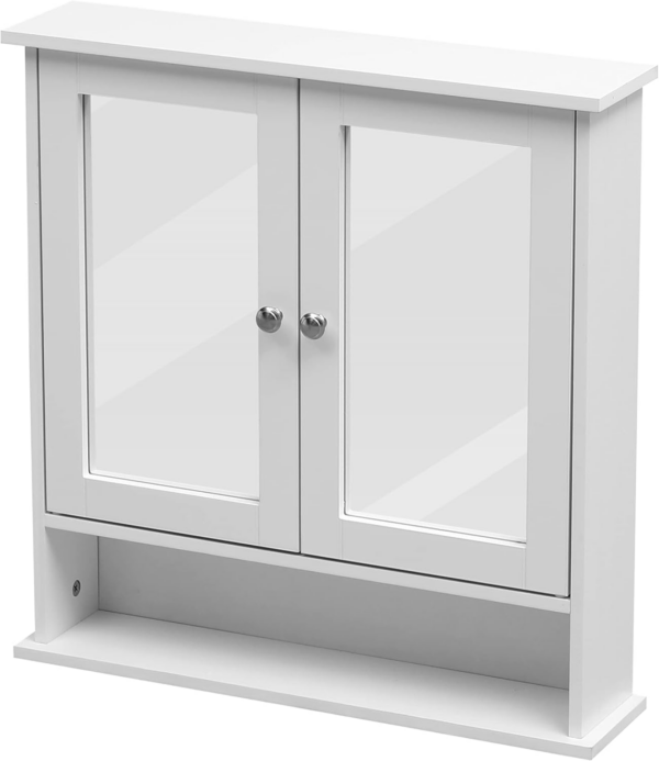 White Bathroom Wall Cabinet with Mirrored Double Doors Storage Cupboard MDF & Shelves - Image 6