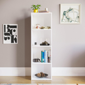 4 Tier Cube Bookcase, White Wooden Shelving Display Storage Unit Office Living Room Furniture
