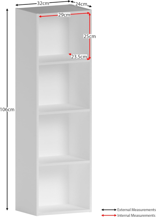 4 Tier Cube Bookcase, White Wooden Shelving Display Storage Unit Office Living Room Furniture - Image 5