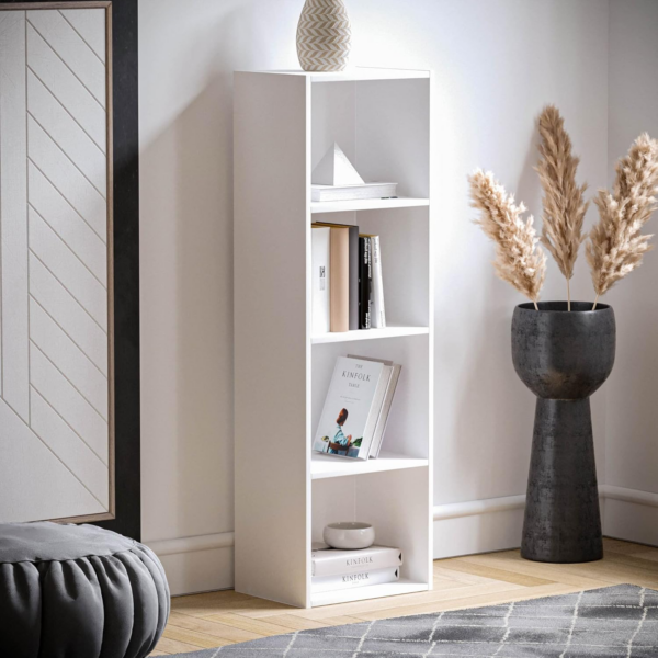4 Tier Cube Bookcase, White Wooden Shelving Display Storage Unit Office Living Room Furniture - Image 3