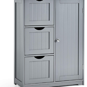 Bathroom Floor Cabinet, Wooden Free Standing Storage Cupboard with 3/4 Drawers, Adjustable Shelf and Door