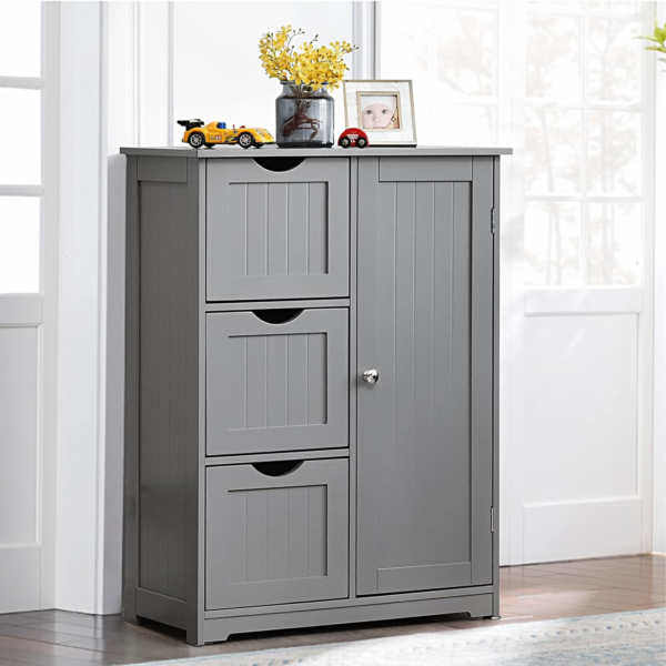 Bathroom Floor Cabinet, Wooden Free Standing Storage Cupboard with 3/4 Drawers, Adjustable Shelf and Door - Image 7