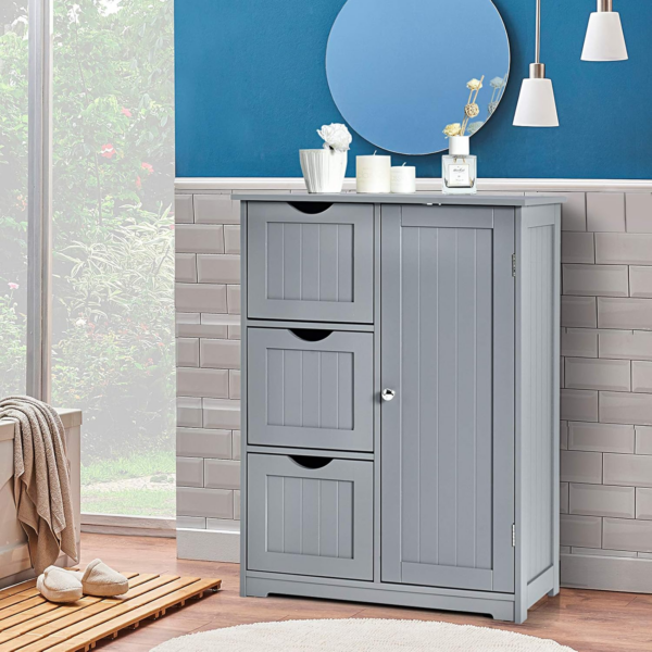 Bathroom Floor Cabinet, Wooden Free Standing Storage Cupboard with 3/4 Drawers, Adjustable Shelf and Door - Image 2