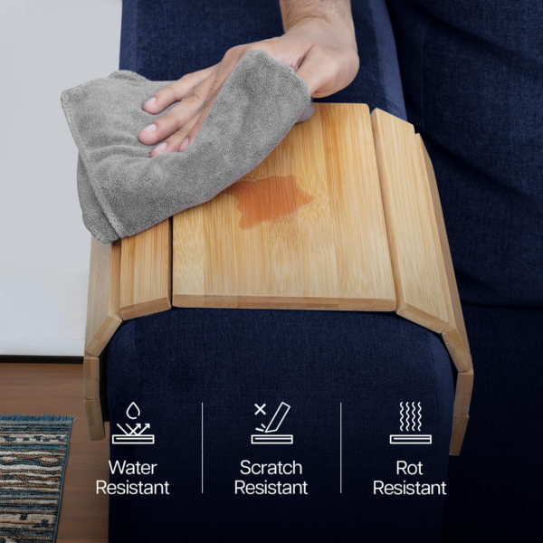 Sofa Arm Tray | Foldable Bamboo Wood Sofa Armrest Tray | Couch Arm Tray Organiser for Snack - Image 4