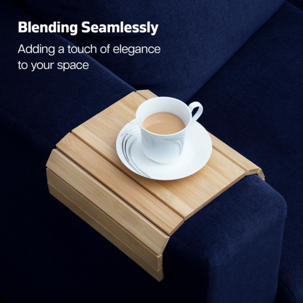 Sofa Arm Tray | Foldable Bamboo Wood Sofa Armrest Tray | Couch Arm Tray Organiser for Snack - Image 2