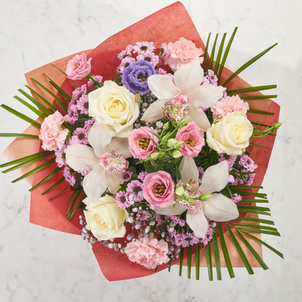 Roll over image to zoom in Elegant Orchid and Rose Bouquet Fresh Flower Delivered Tomorrow with White Orchids, Pink Carnations - Image 5