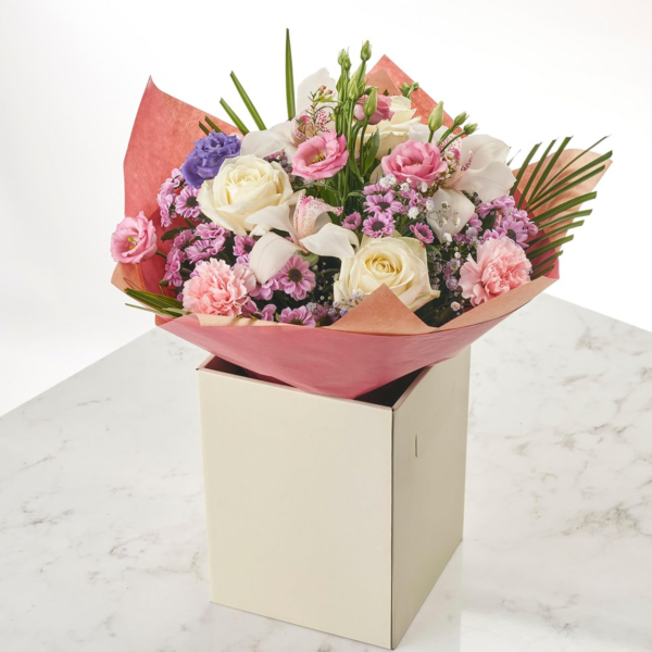 Roll over image to zoom in Elegant Orchid and Rose Bouquet Fresh Flower Delivered Tomorrow with White Orchids, Pink Carnations - Image 4