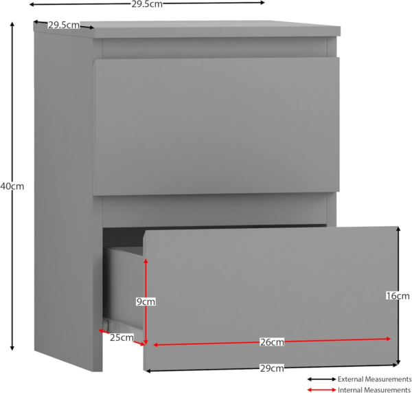 2 Drawer Bedside Chest (Grey) - Image 5