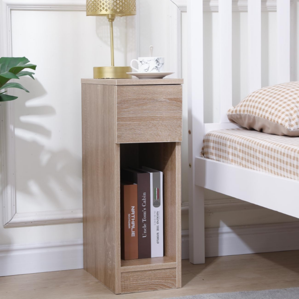 Slim Wood Bedside Table Bedroom Nightstand with Shelf and Drawer - Image 7