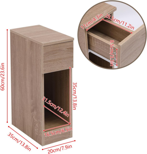 Slim Wood Bedside Table Bedroom Nightstand with Shelf and Drawer - Image 6
