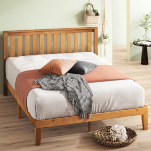 Double Bed frame - Bed 135x190 cm - 30 cm Height - Wood Platform Bed frame with Headboard - Rustic Pine Brown