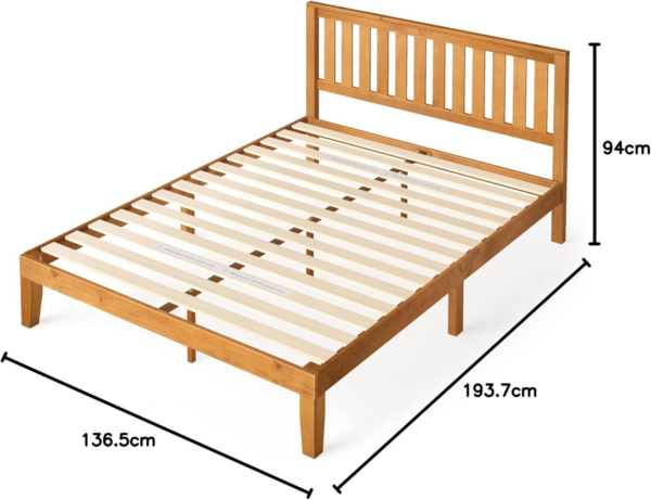 Double Bed frame - Bed 135x190 cm - 30 cm Height - Wood Platform Bed frame with Headboard - Rustic Pine Brown - Image 5