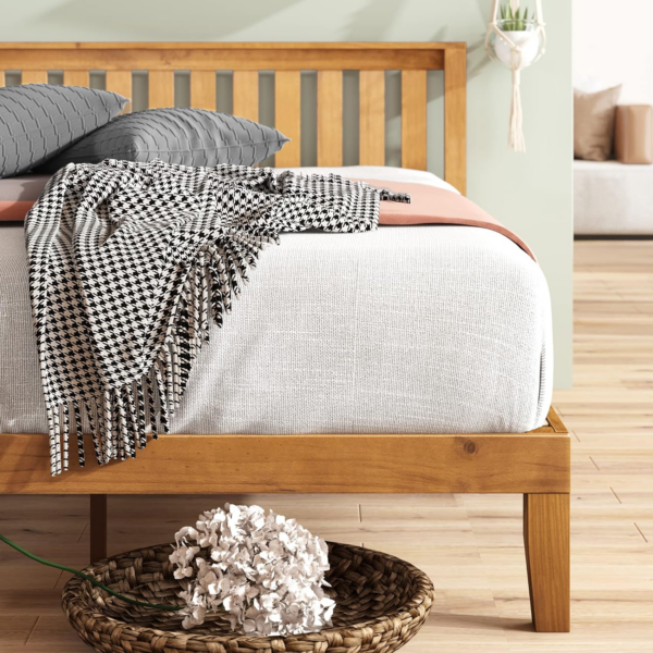 Double Bed frame - Bed 135x190 cm - 30 cm Height - Wood Platform Bed frame with Headboard - Rustic Pine Brown - Image 4