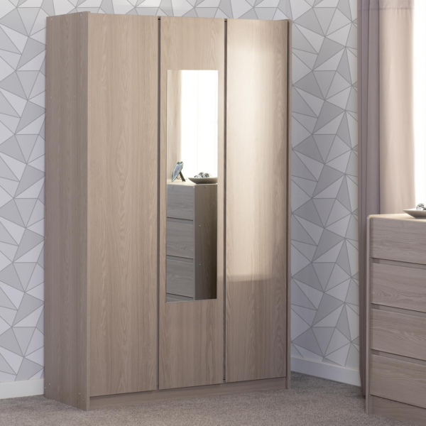 3 Door Mirrored Wardrobe in Smoked Ash Effect - Image 7