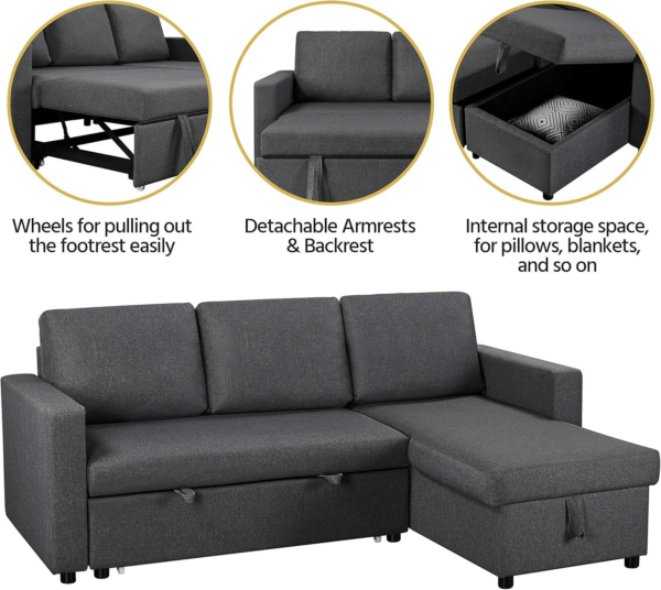 Sofa Bed L-Shaped Couch Sofa Corner Sofa 3 Seater Pull out Sofa Bed with Storage - Image 6
