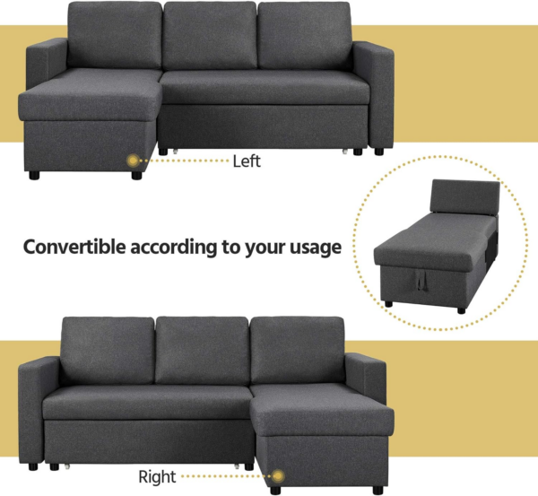Sofa Bed L-Shaped Couch Sofa Corner Sofa 3 Seater Pull out Sofa Bed with Storage - Image 5