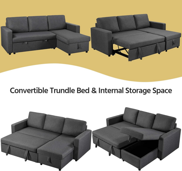 Sofa Bed L-Shaped Couch Sofa Corner Sofa 3 Seater Pull out Sofa Bed with Storage - Image 4