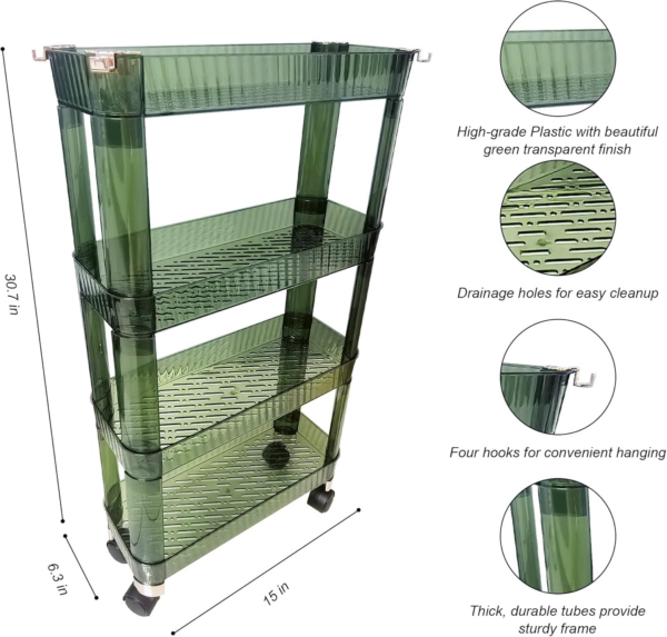 Storage Trolley on Wheels 4-Tier Storage Cart. This Slim Rolling Trolly is the perfect organiser - Image 2